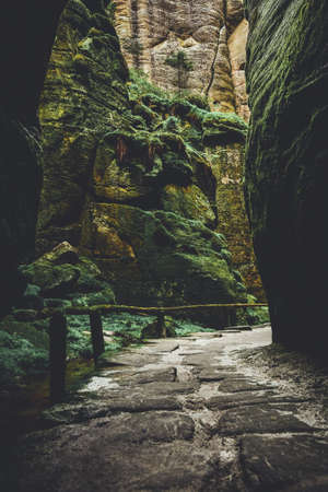 Teplicke Skaly, a rock town in the Czech Republic, an educational trail through the sandstone labyrinth.の写真素材