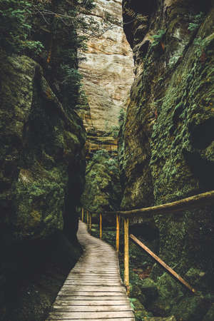 Teplicke Skaly, a rock town in the Czech Republic, an educational trail through the sandstone labyrinth.の写真素材