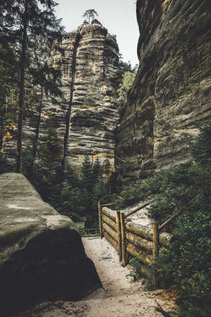 Teplicke Skaly, a rock town in the Czech Republic, an educational trail through the sandstone labyrinth.の写真素材