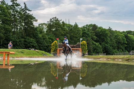 Strzegom Horse Trials, Morawa, Poland - June, 25, 2022: American Katherine Coleman on horse Monbeg Senna, on the Cross Country route during the competition.のeditorial素材