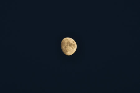 Waxing gibbous in the sky, a natural satellite visible from the ground, an illuminated moon disc with numerous craters on the surface.の写真素材