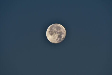 A full moon in the sky, a natural satellite visible from the ground, a round disc with visible craters.の写真素材
