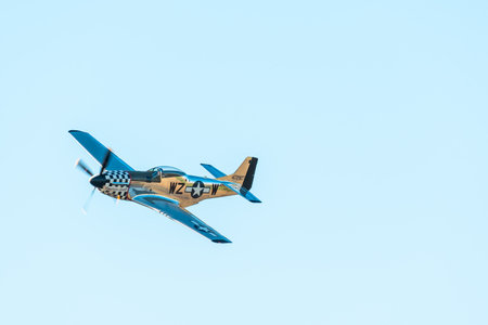 Leszno, Poland - June, 22, 2024: Antidote Airshow Leszno, P-51 Mustang single-propeller fighter. The...