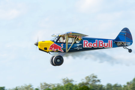 Leszno, Poland - June, 22, 2024: Antidote Airshow Leszno, Luke Czepiela in the Edge 540 plane. The pilot of the Red Bull plane performs acrobatics in the air, demonstrating his skills.のeditorial素材