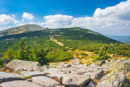 Karkonosze Mountains, Western Sudetes, mountain landscape on the hiking trail with a view of the...