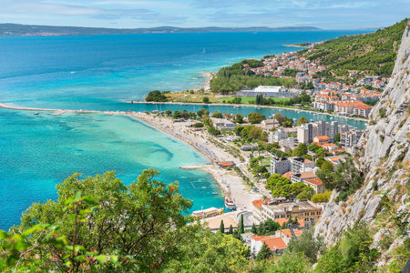 The seaside town of Omis in Croatia is situated at the foot of the mountains, with views of the bay...