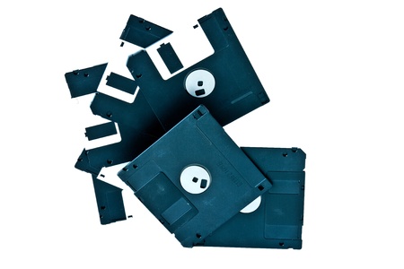 3.5-inch diskettes to each other on a white backgroundの写真素材