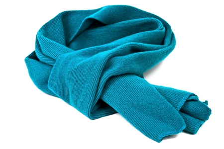 Soft, stylish and colorful winter scarf on a white backgroundの写真素材