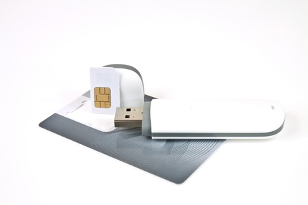 Wireless modem and SIM card modem on a white background
