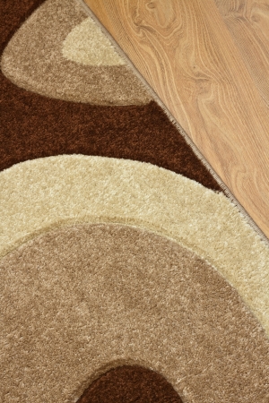 Detail of carpet in brown, beige and white colors on laminateの写真素材