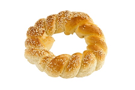 Pretzel with sesame seeds in a round shape isolated 
