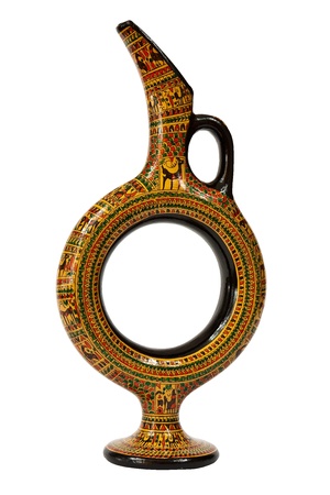 Hand Painted Traditional Oriental jug of wine on white backgroundの写真素材