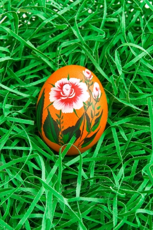 Hand painted colorful decorated eggs for Easterの写真素材