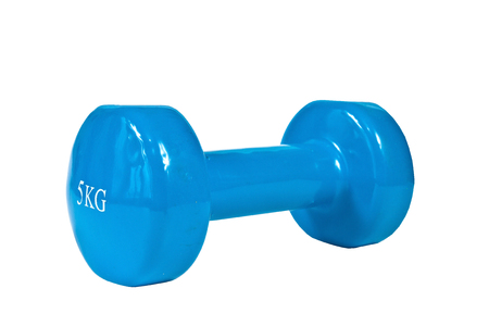 Gymnastics dumbbell blue vinyl coating on a white backgroundの写真素材