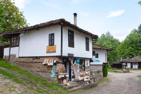 BOZENTSI, BULGARIA - May 26, 2023: Spring panorama of old houses in the Architectural-historical reserve of the village, Gabrovo region, Bulgariaのeditorial素材