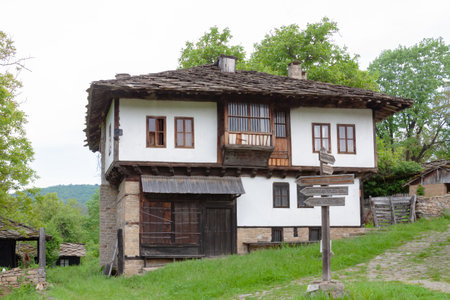 BOZENTSI, BULGARIA - May 26, 2023: Spring panorama of old houses in the Architectural-historical reserve of the village, Gabrovo region, Bulgariaのeditorial素材