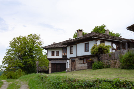 BOZENTSI, BULGARIA - May 26, 2023: Spring panorama of old houses in the Architectural-historical reserve of the village, Gabrovo region, Bulgariaのeditorial素材