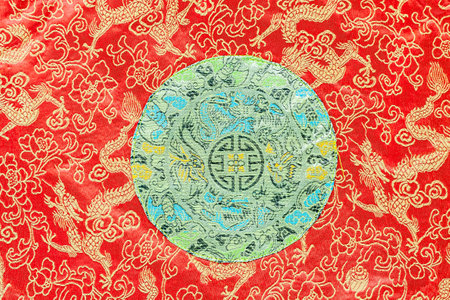 Traditional Chinese motifs on canvas hand embroidered.