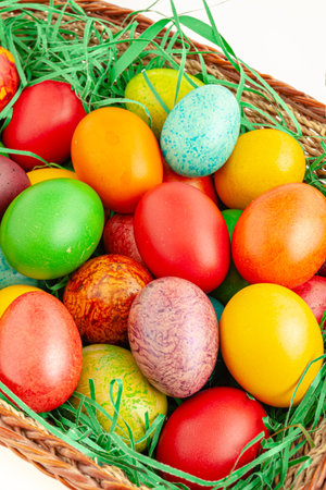Easter eggs painted according to Orthodox canons. Selective focus with shallow depth of field.