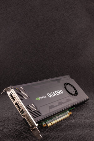 Burgas, Bulgaria - August 8, 2024: Graphics card model Nvidia Quadro K 4000. Selective focus with shallow depth of field.のeditorial素材