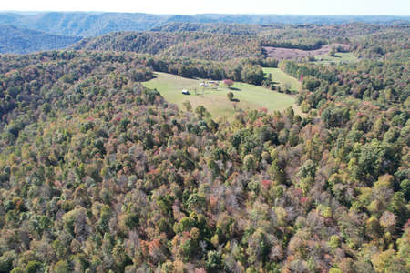 Beautiful aerial view of autumn country roads in West Virginia home of the Appalachian Mountains