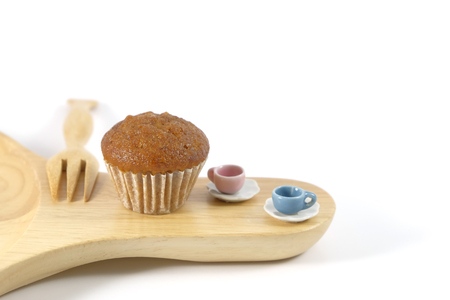 Banana cup cake on white backgroundの写真素材