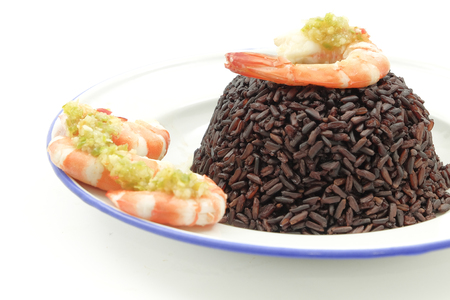 Boiled Shrimp and Rice with Seafood Sauceの写真素材