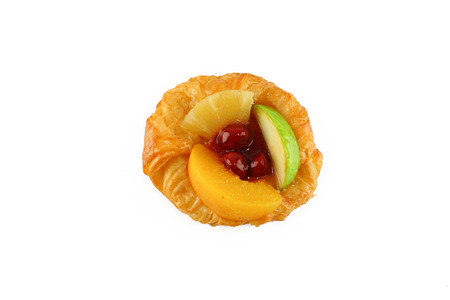 Danish Pastry, Peach Apple Pineapple and Cherry Isolated on White Backgroundの写真素材