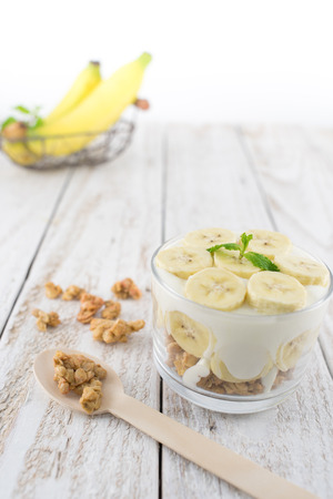 Homemade Banana Yoghurt Parfait with Granolaの写真素材