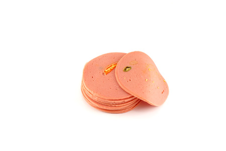 Spicy Bologna Ham Slides Isolated, White Backgroundの写真素材
