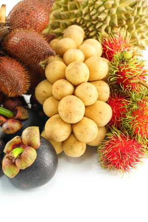 Durian, Rambutan, Mangosteen Longkong and Salacca Isolated, White Backgroundの写真素材