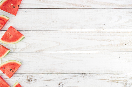 Watermelon Background with Free Text Space on Vintage White Woodenの写真素材