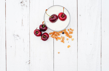 Homemade Cherry Yoghurt Parfait with Granolaの写真素材