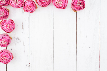 Pink Lotus on Vintage Background, Flat Lay Styleの写真素材