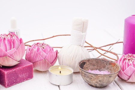 Pink Lotus Spa in Purple Conceptの写真素材