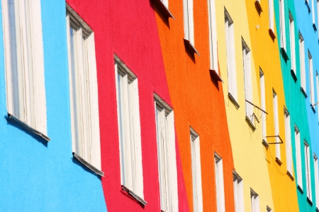 Positive house. Blue, red, green, orange colors. Positive house. Blue, red, green, orange colors.