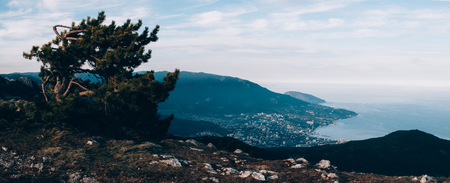 Scenic landscape sunset at the top of the mountain Ai-Petri Crimeaの写真素材