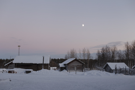 House in the village in winterの写真素材