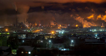 Night photograph of a metallurgical plant.の写真素材
