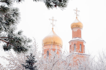 Church in the winter landscape.の写真素材