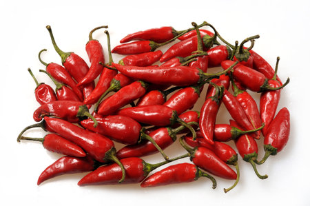 Red hot chili peppers on a white background. close-up.の写真素材