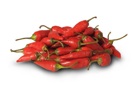 Red hot chili pepper isolated on white background. Clipping path included.の写真素材