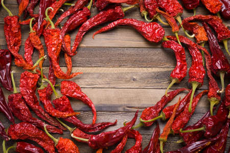 Dried pepper on the tableの写真素材