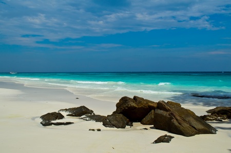 sandy beach at tachai island in Thailandの写真素材