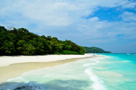sandy beach at tachai island in Thailandの写真素材