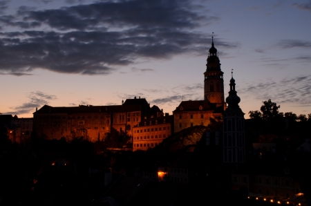 Cesky Krumlov Castle at nightのeditorial素材