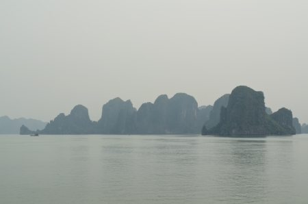 limestone islands in Halong Bay, Vietnamの写真素材