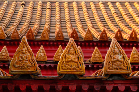 roof of buddhist temple in Bangkokの写真素材