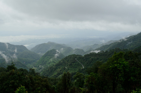 mountain in fogの写真素材