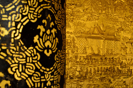 golden sculpture of buddhist temple in Luang Prabangの写真素材